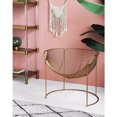 Modern Fashion Popular Nordic New Design Gold Luxury Black Color Home Furniture Dining Arm Metal Wire Relax Lounge Sun Chair 1PC