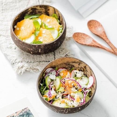 2Pcs Coconut Shell Bowl Soup Salad Noodles Rice Fruit Dish Container Handicraft