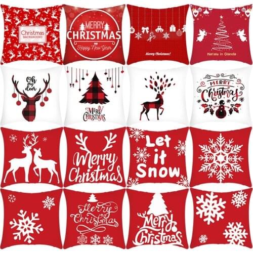 2021 Santa Claus Christmas Pillowcase 45*45 Short Plush Pillowcase Elk Christmas Decor for Home Sofa Pillow Cover Cushion Cover
