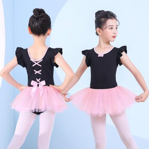 Girls Short Sleeves Ballet Leotard Dance Tutu Suit Child Pink Princess Dancewear Ballet Dress Tulle Tutu Skirt Set for Ballerina