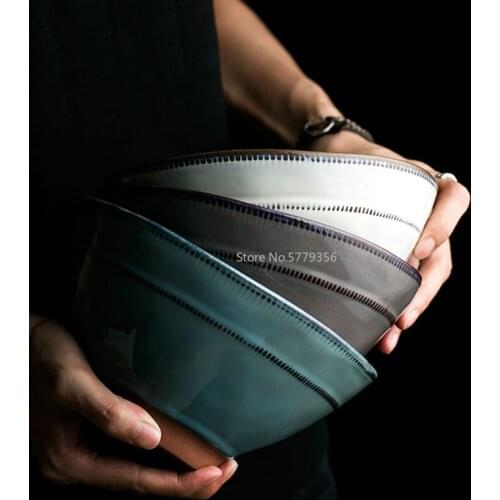 Retro Japanese Large Bowl Household Soup Bowl Individual Ceramic Bowl Dish Porcelain Noodle Ramen Deep Bowl