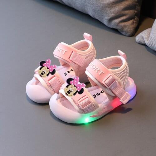 Disney Mickey kids flashing shoes 2021 summer new Baotou girl boys sandals non-slip soft bottom baby baby LED toddler shoes