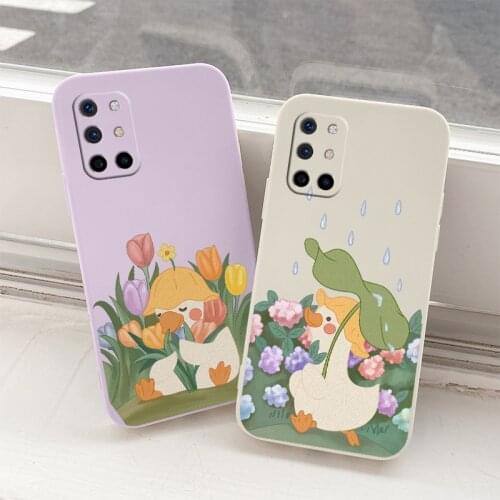 Duck For Oneplus 8t Case Flower Liquid Slicone Soft Cover Oneplus 9 9pro 9r pro Shockproof Phone Case