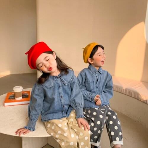 Childrens shirt 2021 spring boys girls thin denim shirt childrens casual Lapel shirt