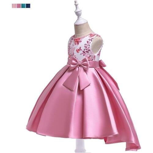 Formal Girls Dress Kids Sleeveless Flower Embroidered Trailing Party Dress Fashion Children Clothes