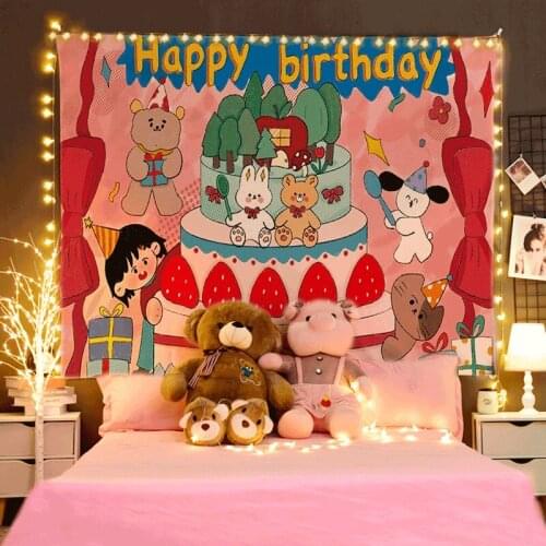 2021 Happy Birthday Background Tapestry Cloth Cute Childrens Room Wall Decoration Girls' Dormitory Cartoons Home Party Decor