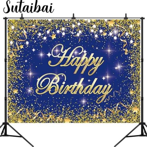 Royal Blue and Gold Happy Birthday Party Backdrop 30th 40th 50th Milestone Photography Background Bday Event Decorations