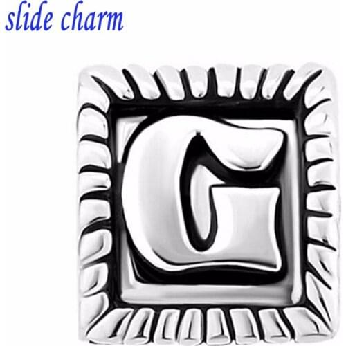 Slide charm Free shipping European and American pop style "G" letter triangle charm beads fit Pandora bracelet