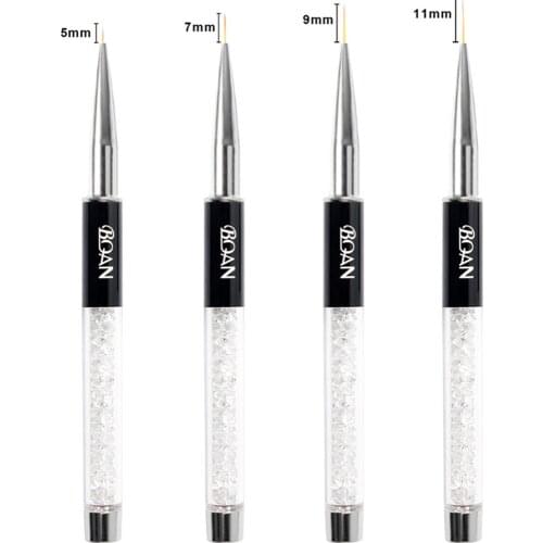 BQAN 4 PCS Crystal Handle 5mm/7mm/9mm/11mm Drawing Brush Liner Brush Painting Pen Gel Polish Crystal Nail Art Manicure Tools