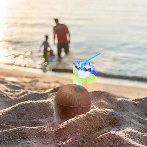 Hawaii Party Coconut Cups With Straws (The Straws Are In Random Colors) Summer Beach Party Birthday Party Decoration