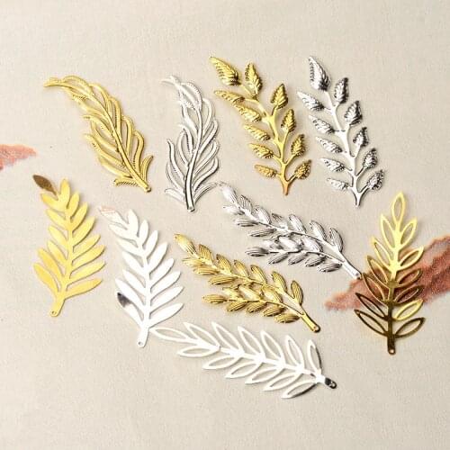 10pcs Gold Silver Plated Leaf Metal Leaves Pendant Connectors DIY Accessories For Jewelry Making