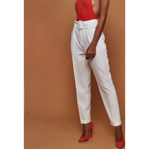 Fashion Women´s OL Pants High Waist Pencil Pant Solid Color Ladies Casual Trousers With Belt Office Lady Casual Pencil Pant