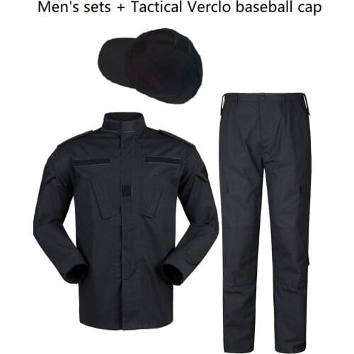 Mens Sets Black Army Police Uniform ACU Ribstop Military Uiforms With Tactical Verclo Baseball Cap