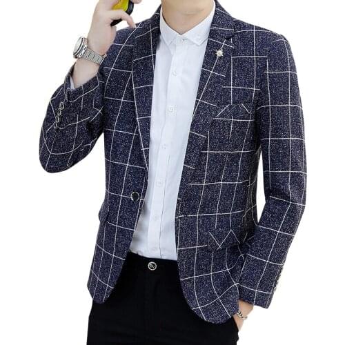 Men Suit Jacket Clothing Men Casual Blazer Dress Formal Jacket Coat Slim Fit Male Plaid One Button Charm Blazer Suit Coat