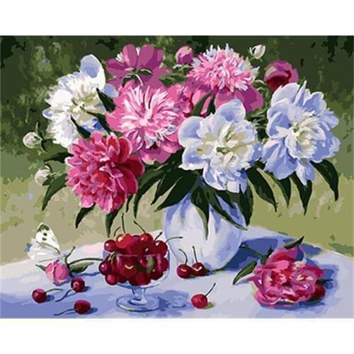 DRAWJOY Framed DIY Painting By Numbers Flower DIY Digital Canvas Oil Painting Home Decor For Living Room Wall Art