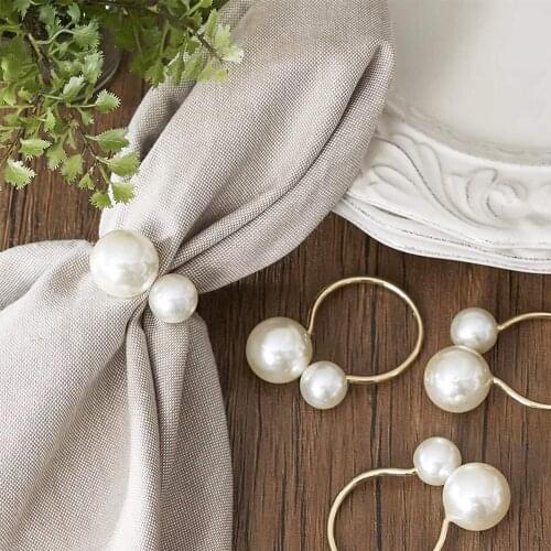 Set of 12 Pearl Napkin Rings Gold Ring Holders for Dinner Party Wedding Decor Formal or Casual Dinning Table Decoration