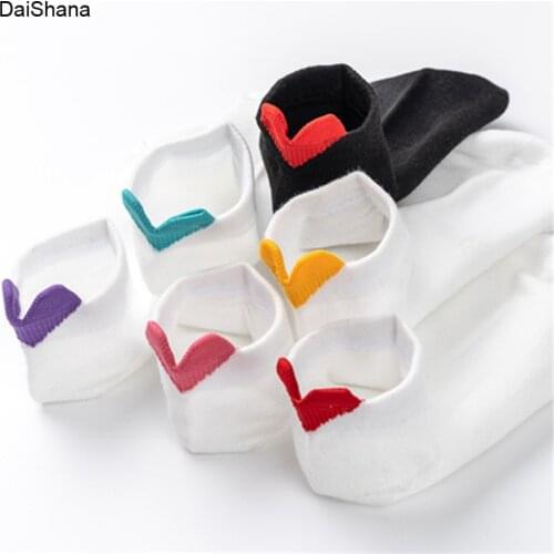 6 Pairs Women Socks Harajuku Female Cotton Ankle Socks White Heart Socks Cute Girls Students Comfortable Casual Short Socks