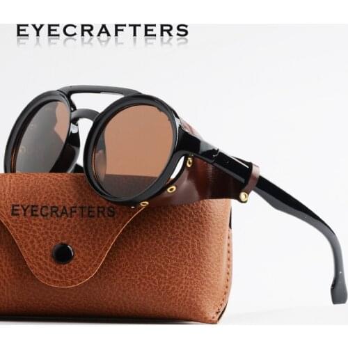 2020 NEW Men Steampunk Metal Gothic Goggles Sunglasses Women Retro Fashion Leather With Side Shades Round Sun glasses