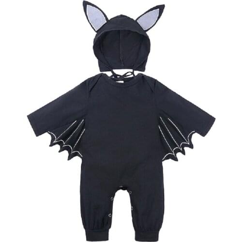 Baby Boys Clothes Halloween Costume Bat Cloak Romper Infant Baby Coat Bat Wings Hat Set Toddler Boys Girls Long Jumpsuit 3-24M