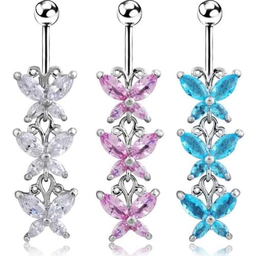 1PC Sexy Dangle Navel Piercing Ombligo Butterfly Belly Button Ring For Women Earrings Piercing Body Jewelry Surgical Steel Nariz