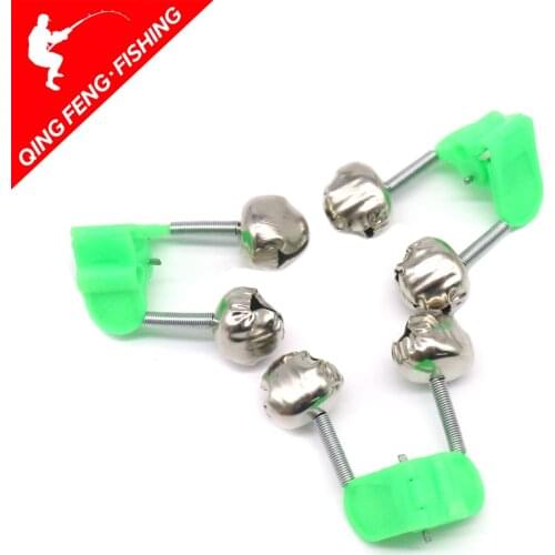 5PCS Fishing Bite Alarms Fishing Rod Bell Rod Clamp Tip Clip Bells Ring Green ABS Fishing Accessory Outdoor Metal