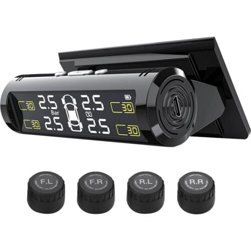 TPMS Car Tire Pressure Monitoring System Solar And USB Charge Wireless Smart Tire Safety Monitor Real Time Pressure Temperature