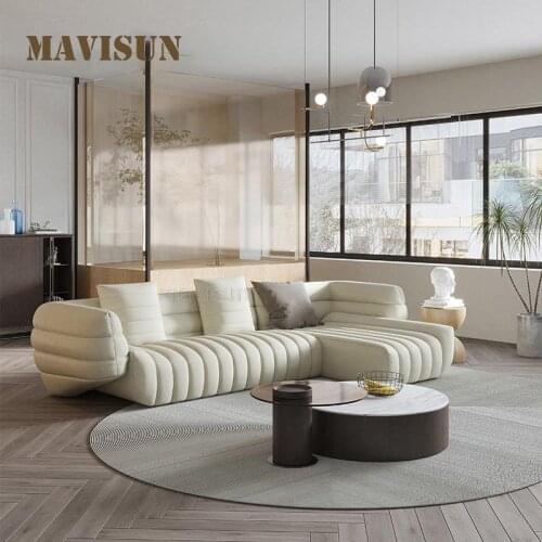 Modern Big Sofas For Large Family Villa Leather Upholstered Sectional Sofa Couch With Wooden Frame Italian Furniture For Home