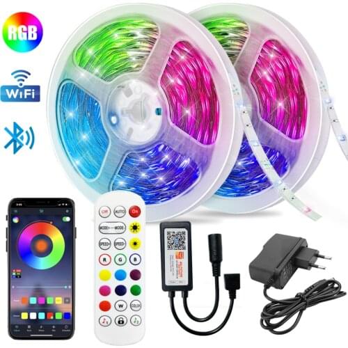 LED Strips Light 5050 RGB 5M-20M Ribbon Flexible SMD Bedroom Decoration Luces Lamp Bluetooth Wifi IR Compatible Alexa Controller