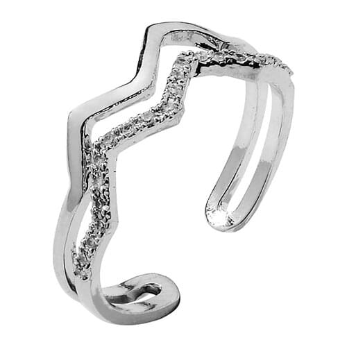 Vintage Starry Shining Clear Zircon Twisted Rose Gold White Wave Copper Rings For Women And Girls Adjustable Jewely Accessorie