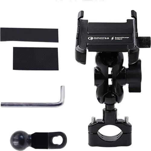 Waterproof Metal Motorcycle Smart Phone Mount with QC 3.0 USB Quick Charger Motorbike Mirror Handlebar Stand Holder