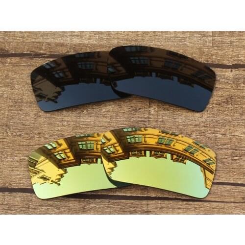 Vonxyz 2 Pairs Stealth Black & 24K Mirror Polycarbonate Replacement Lenses for-Oakley Gascan Frame