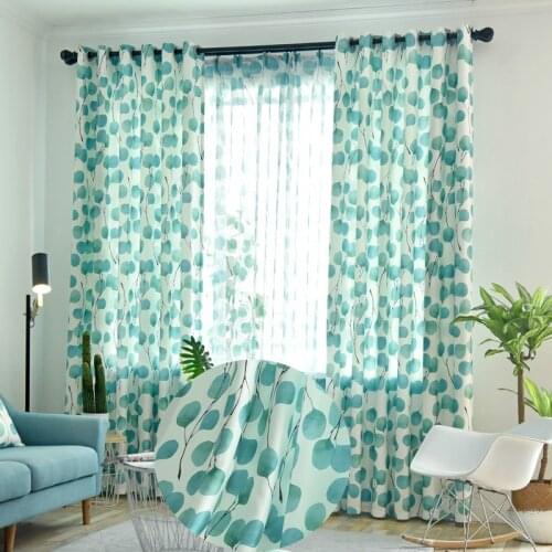 Blue Green Leaf Kids Bedroom Curtains Elegant Living Room Window Door Curtain Panels Farmhouse Hotel Nursery Cortinas Wholesale