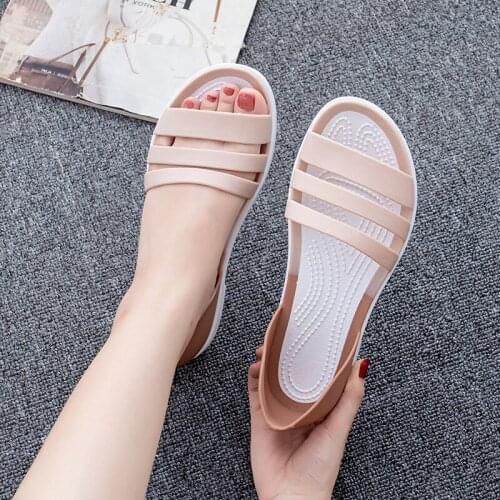 2021 Summer New Style Sandals Women Flat Beach Shoes Seaside Plastic Sandals Fashion Crystal Jelly Shoes Women Summer