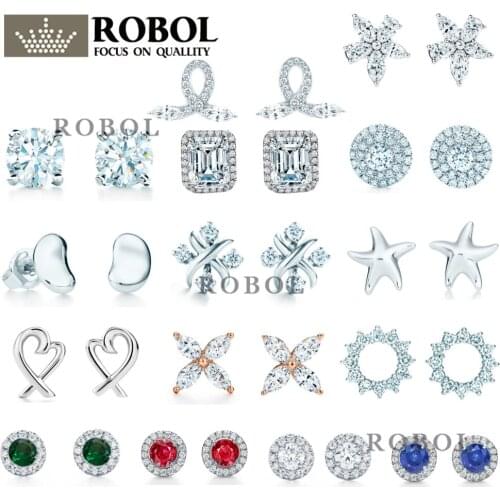 Original 925 Sterling Silver TIF Classic Imitation Diamond Earrings with Original Engraved Ladies Jewelry Gift Free Shipping