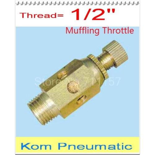 1/2" Pneumatic Brass Adjustable Muffler Exhaust Muffling Throttle Valve 1/2 inch Silencer Valves Connector Noise Reducer Fitting