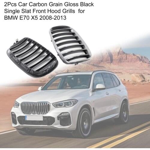 2Pcs Car Carbon Grain Gloss Black Single Slat Front Hood Grills 51137157687/51137157688/51137185223/51137185224 for BMW E70 X5 2