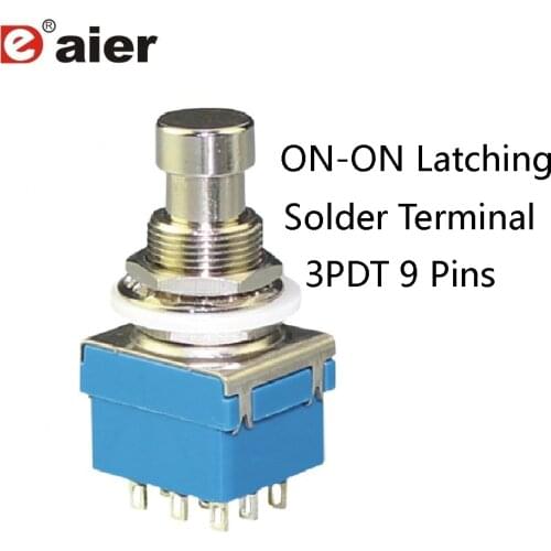 3PCS ON ON Latching Push Button Switch M12X0.75 3A 250VAC 6A 125VAC T85 3PDT Foot Switches Guitar Effect Stomp Pedal 9 Pins