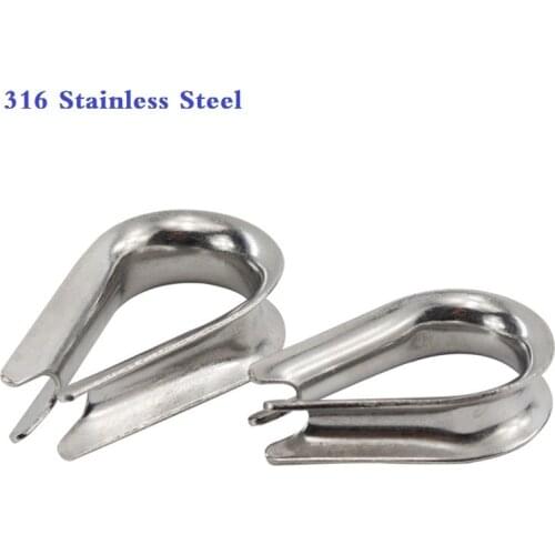 316 Stainless Steel M2 - M24 Silver Wire Rope Cable Thimbles Clamps Marine Grade Anti-rust Boat Sleeve Clip Fittings