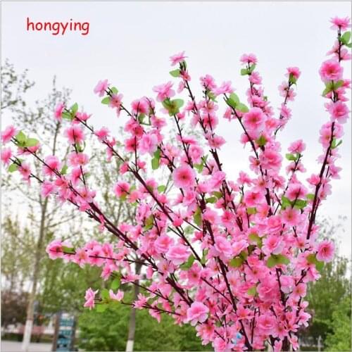5 pcs Simulation of the peach blossom Silk cloth Artificial flowers Peach trees decorate their branches 65 cm long wedding