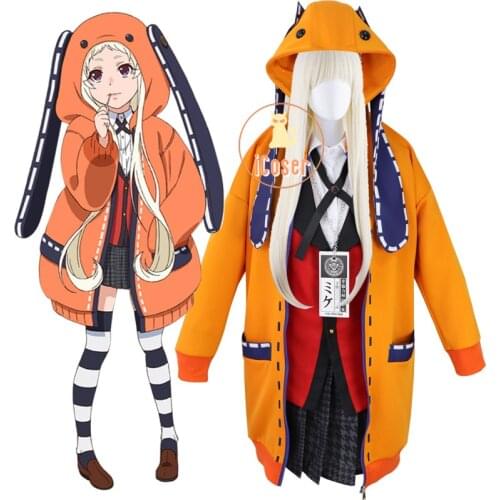 8 PCS Runa Yomotsuki Cosplay Costume Wig Anime Kakegurui School Girl JK Uniform Hoodie Kirari Jabami Yumeko Halloween Suit Women