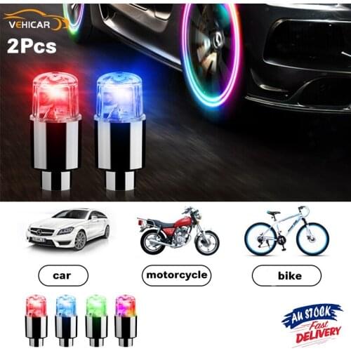 VEHICAR 4PCS Bicycle Lights Car Wheel Tire Tyre Air Valve Stem Cap Wheel Decoration Lamp Colour LED Flashing Light Motorcycle