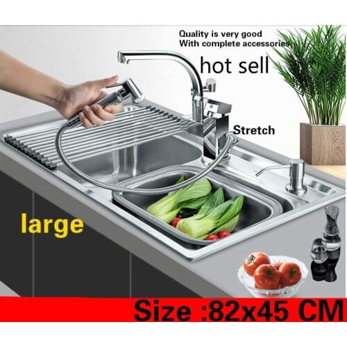 Free shipping Household multifunction vogue individuality large kitchen double groove sink 304 stainless steel hot sell 82x45 CM