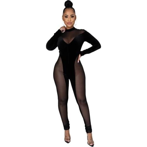 European and American sexy fashion night show stretch mesh womens jumpsuit