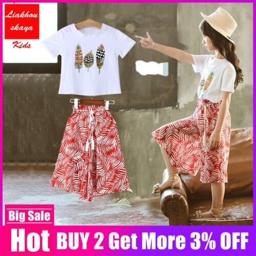 Liakhouskaya Children Summer Girls Clothing Sets Child Suit For Girl Short Sleeve Shirt Top+Shorts Teenage Kids Printed Clothes
