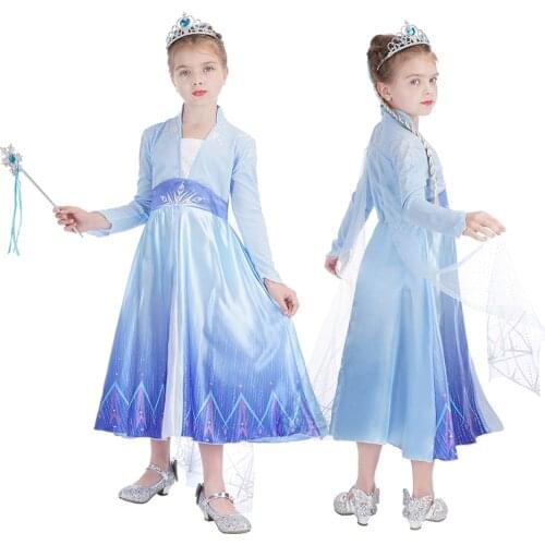 Girl Princess Costume Anna Fancy Dress For Kids Carnival Party Outfits Snowflake Long Sleeve Mesh Ball Gown 3-10T