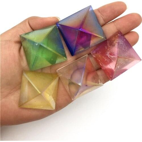 Beautiful 1PC Natural White Crystal Electroplated Aura Pyramid Tower Quartz Stone Healing Reiki Crystal Quartz Crystals