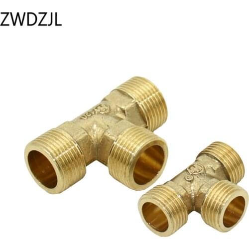Brass 1/2 3/4" Tee Connector copper T-Shape Fitting 3 Way Hose Tube Adapter conector grifo 1pcs