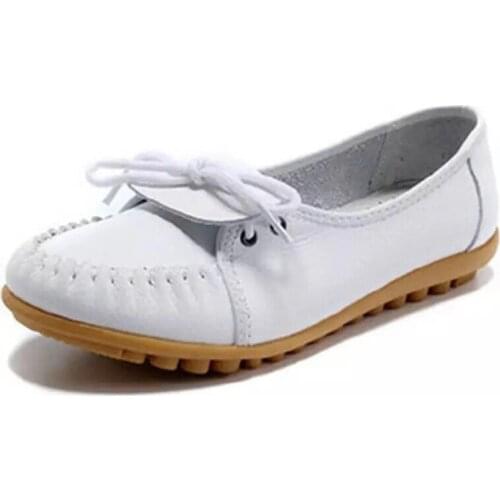 Four Season Flat Shoes Women Genuine Leather Casual Shoes Woman Solid Color Soft Comfortable Loafers Shoes for Ladies XKD1065