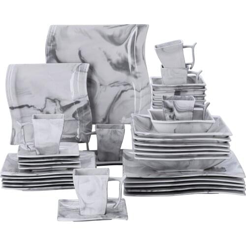 MALACASA FLORA 36-Piece Marble Grey Porcelain Dinner Set with 6*Dinner&Dessert&Soup Plate,Cups&Saucers,Bowls Dinnerware Set