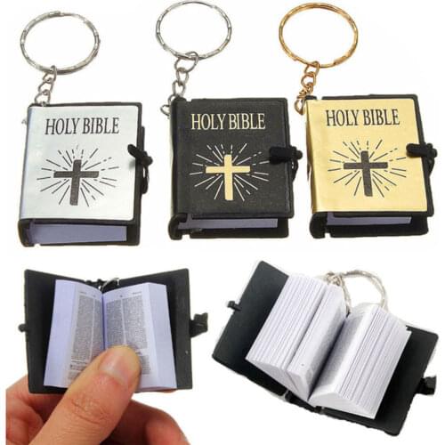 Cute Mini English HOLY BIBLE Keychains Religious Jesus Christian Cross Keyrings Holder Car Key Chains Rings Charm Bag Gifts